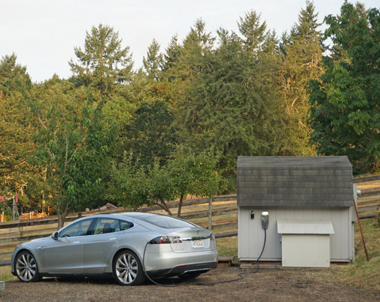 Guest Tesla charging at McKenzie Orchards B&B